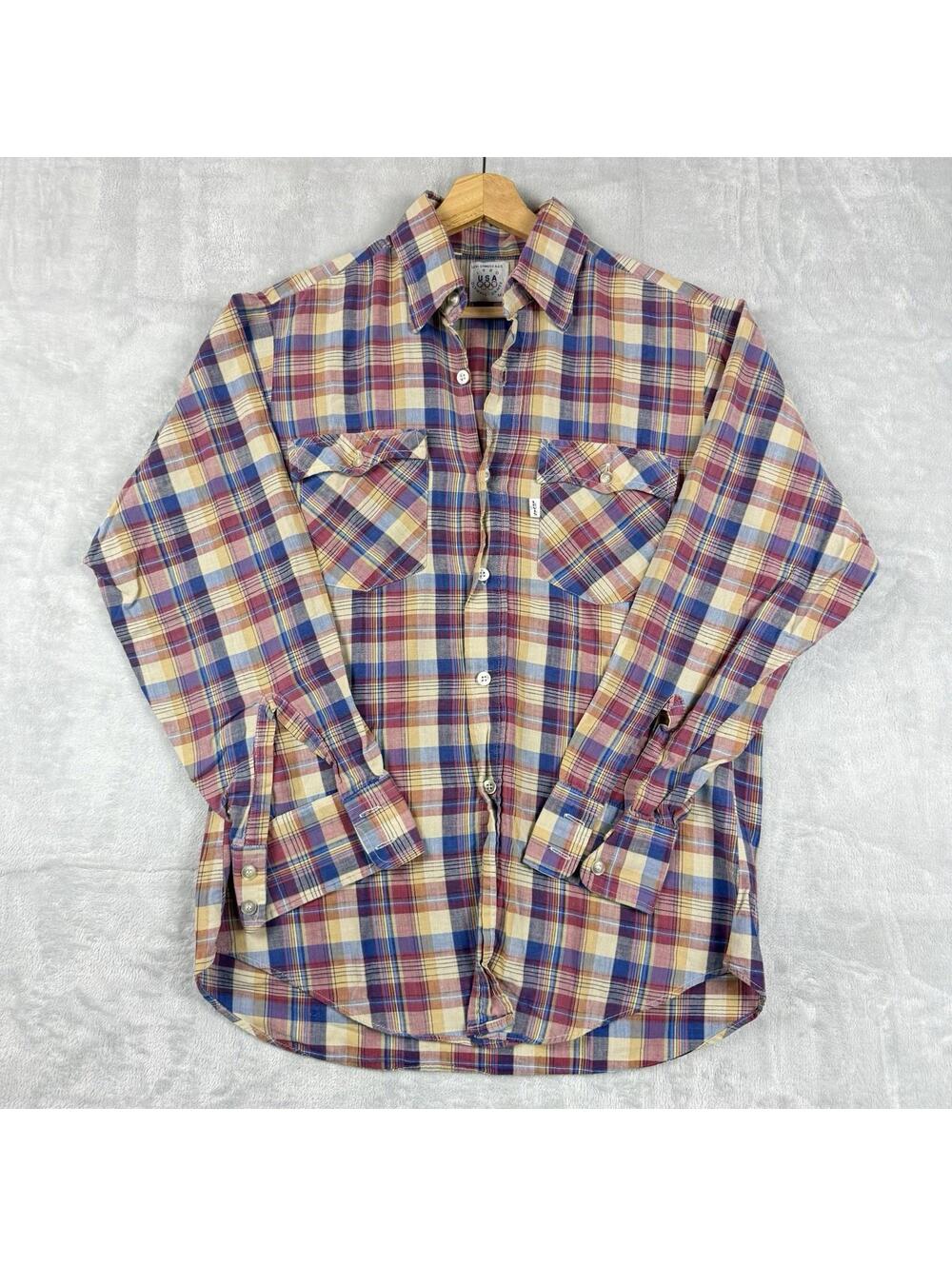 Levi’s 1980 USA Olympic Plaid Button Shirt Men Medium Vintage Flannel Rare Tsgs